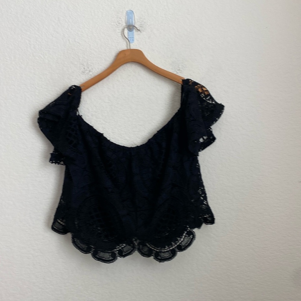 Black Lace Off The Shoulder Crop Top Size S